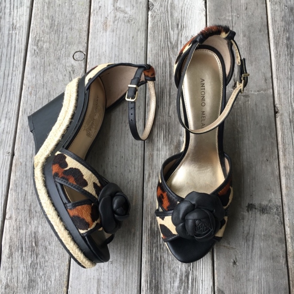 Antonio Melani calf hair leather wedges size 8
